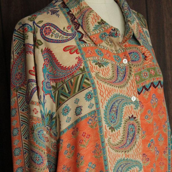 Rose & Olive Womens Blouse, Plus Size 1X, Orange Multicolor Paisley Print, - Picture 6 of 10